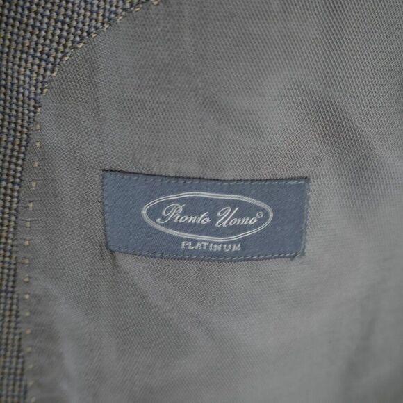 Pronto Uomo Platinum Black Gray Blue Check Tweed Wool Sport Coat 52R 2 Button - Picture 8 of 12